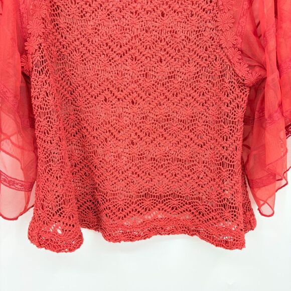 Free People Crochet Lace Angel Sleeve Blouse in Orange New Romantics Sz XS, Boho - Picture 4 of 9